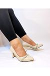 Fiyra 7051 Nml Bej Taşlı Kadeh 7Cm Topuklu  Stiletto Ayakkabı, Renk : Bej, Numara: 39