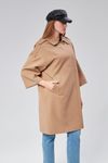 Bolivente Kadın Oversize Astarlı Dokuma Trençkot Vizon, Renk : VİZON, Beden : M