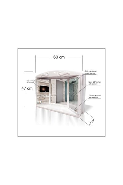M3 Decorium Kapaklı Paslanmaz Plastik Banyo Tuvalet Wc Raflı Dolabı Aynası Beyaz